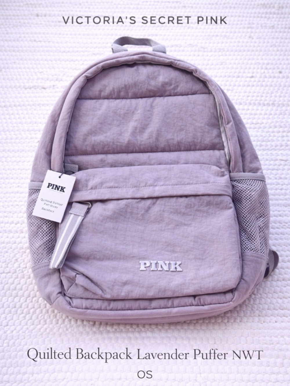 Victoria’s Secret PINK Quilted Backpack Lavender Puffer NWT OS